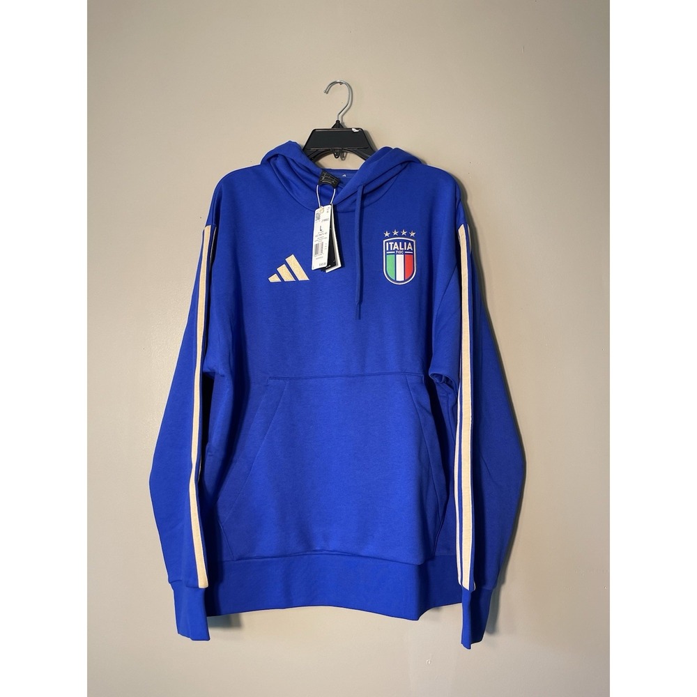 Adidas Italy Soccer Team Men's DNA Fleece Hoodie Sweatshirt Sz L Blue New